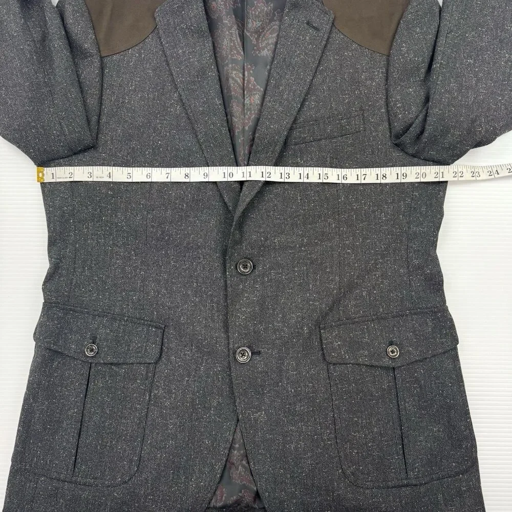 Tallia Mens 42R Blazer Sport Coat Gray Western Shoulder Patch Paisley NWOT